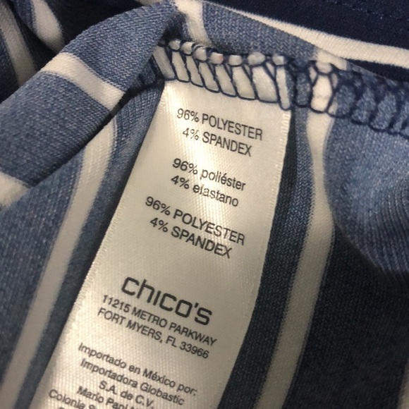 Chicos Blue White Stripe Bell Sleeve 2 M - Picture 8 of 8